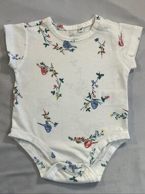Jessica Simpson White Floral Infant Onesie with Pink & Green Accents